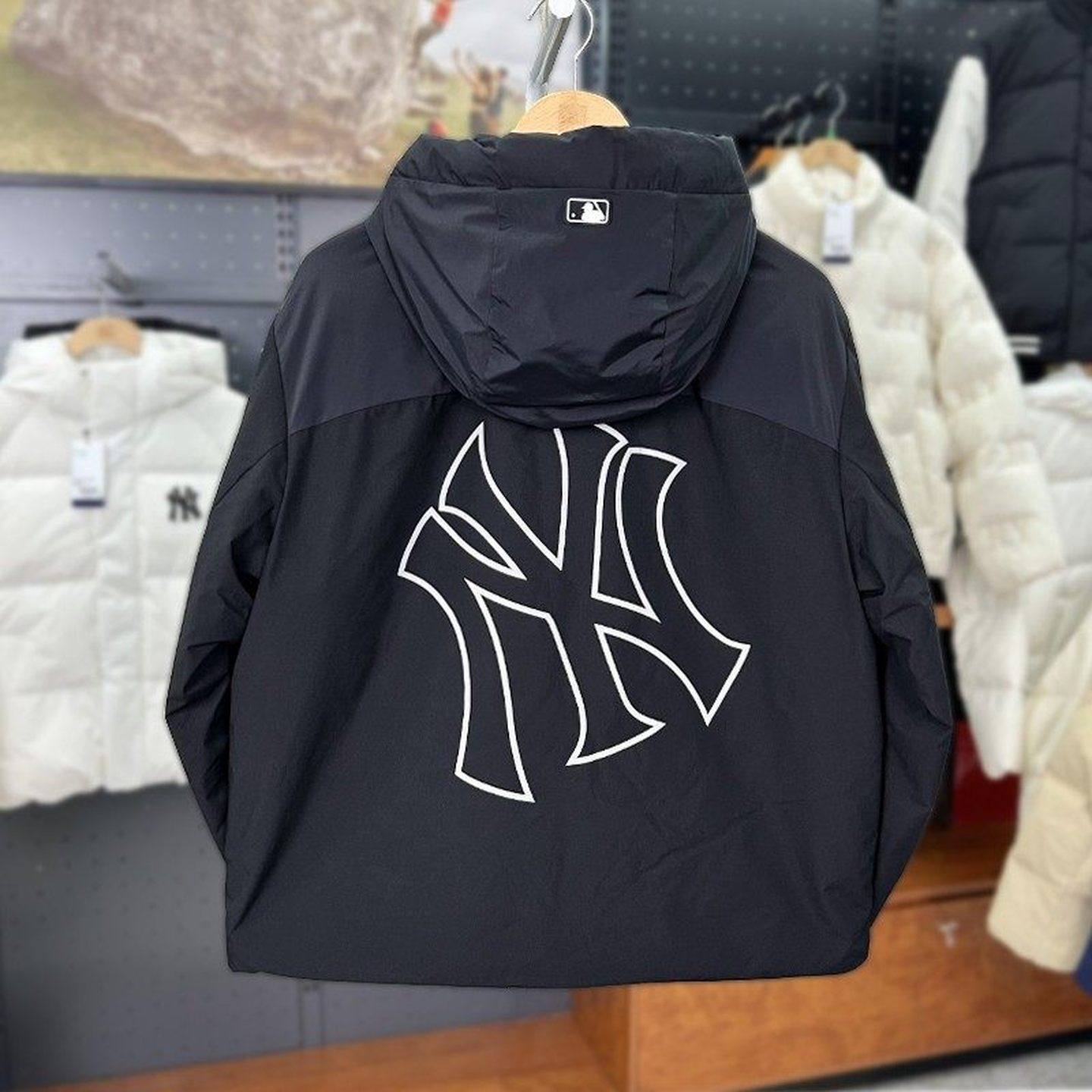 MLB羽绒服男女秋冬款NY镂空大标情侣保暖防风运动外套3ADJB0646