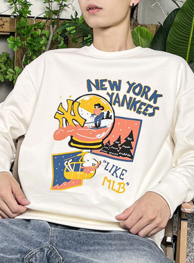 MLB卫衣男女情侣款NY卡通大印花情侣上衣运动休闲套头衫3AMTL1034