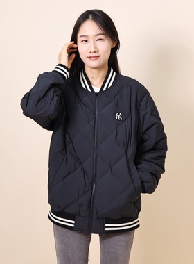MLB羽绒服男女25秋冬新款NY小标菱格棒球服运动棉羽外套3ADJV4156