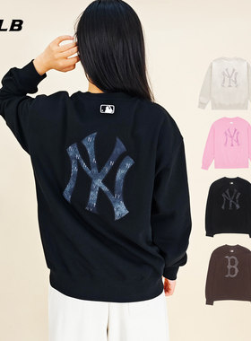 MLB卫衣男女同款25秋冬新款NY大标复古老花圆领套头衫3AMTM0654