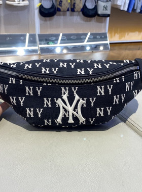 MLB包包男女通用腰包情侣NY满印老花拉链运动斜挎包胸包3AHSM014N