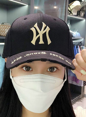 MLB男女棒球帽NY刺绣logo复古破洞情侣遮阳帽运动鸭舌帽3ACPKP02N