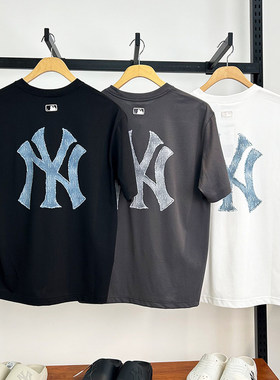 MLB短袖NY大标男女25新款情侣做旧logo速干凉感运动T恤3ATSM0953