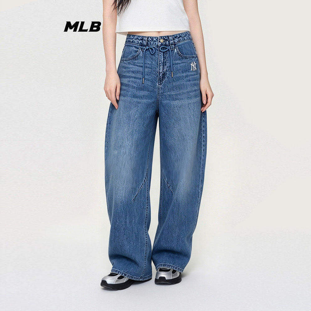 MLBNY刺绣女款百搭牛仔气球裤