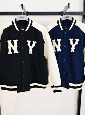 MLB棒球服25秋冬新款男女NY大标情侣绵羊毛运动夹克外套3AJPB0854