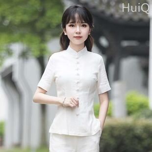 女中国风中式 盘扣上衣改良旗袍佛系白禅服茶服居士服夏季 夏装 唐装