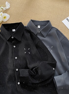 满天星长袖衬衫男潮流设计感宽松尖领痞帅衬衣日系高级感上衣潮