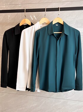 2025新款暗扣白衬衫男垂感长袖通勤上衣休闲小众设计感长袖衬衣潮