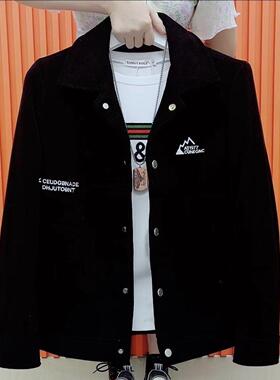 2024新款灯芯绒翻领夹克男 秋冬季青年休闲上衣服纯色痞帅外套潮