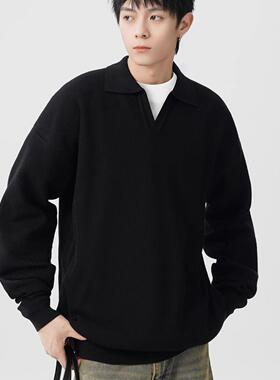 美式重磅海鸥领polo衫毛衣男 秋冬季高级感上衣小众痞帅针织衫潮