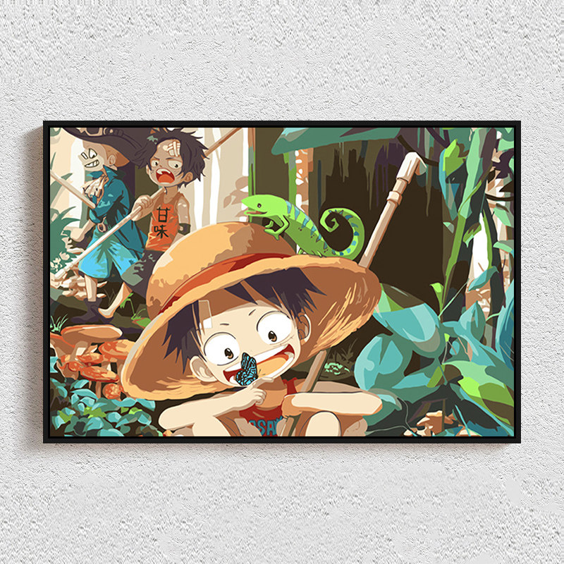 学生手工填色动漫全家福diy数字油画涂鸦 海贼王路飞艾斯索隆娜美