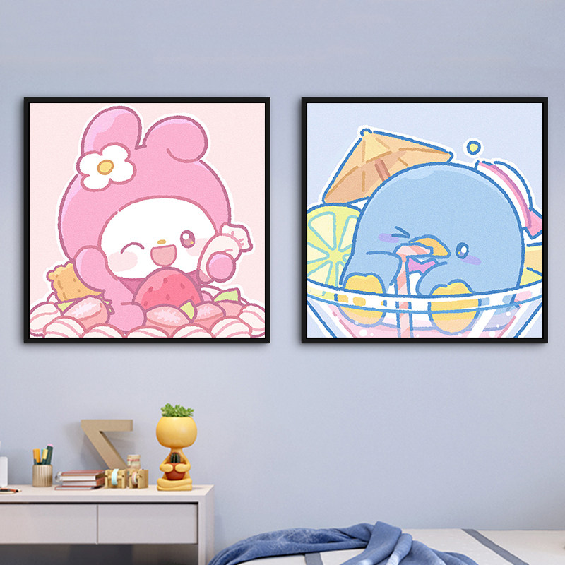 库洛米 布丁狗卡通动物填色diy数字油画三丽鸥可爱儿童卧室装饰画