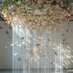 悬吊花海装置打卡美陈装置摆饰婚礼艺术装饰橱窗陈列商业美陈
