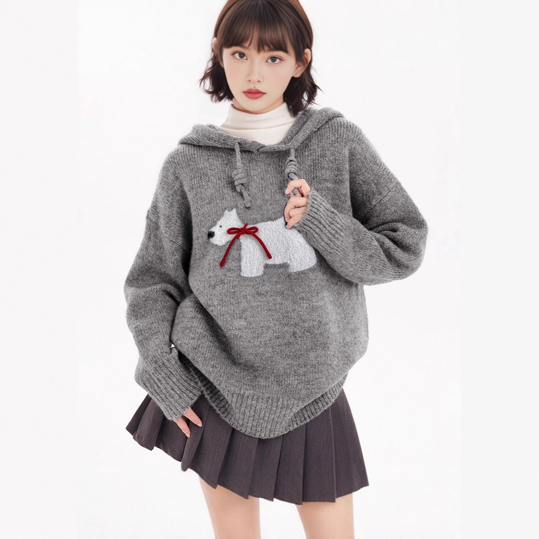 2025新款冬装besober毛衣女连帽慵懒高级感卫衣可爱冬款小狗上衣