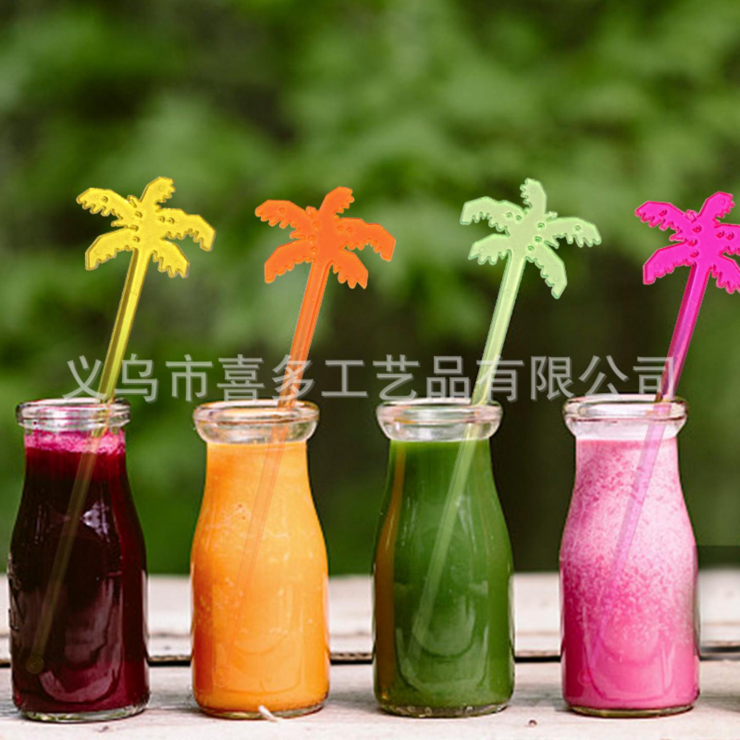 塑料椰树造型搅拌棒彩色调酒棒