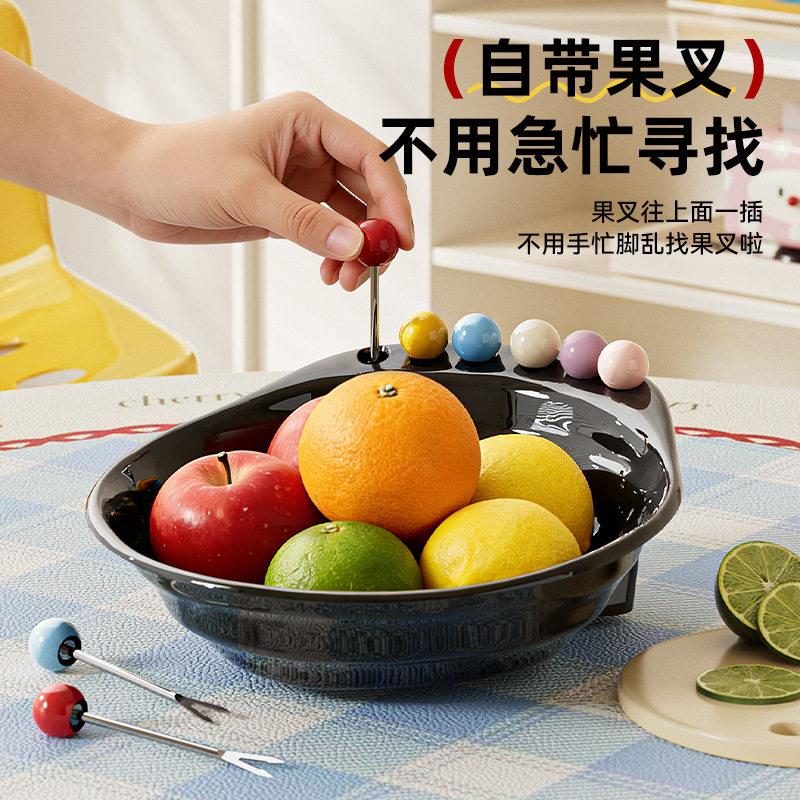 水果盘带叉子一体水果盆客家用i值ns风584颜塑厅料水果蔬菜沙拉碗图片