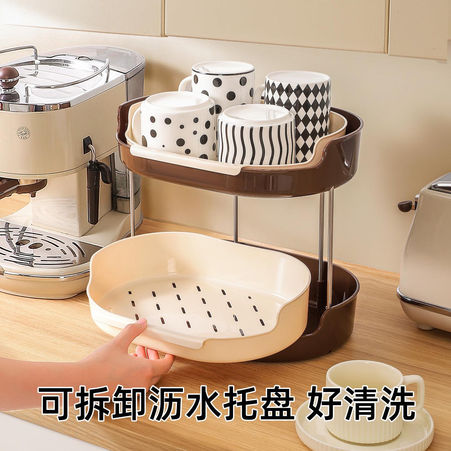 家品用多层杯架抽拉式叶台面化妆收纳桌面茶水果调味LW068142瓶纳