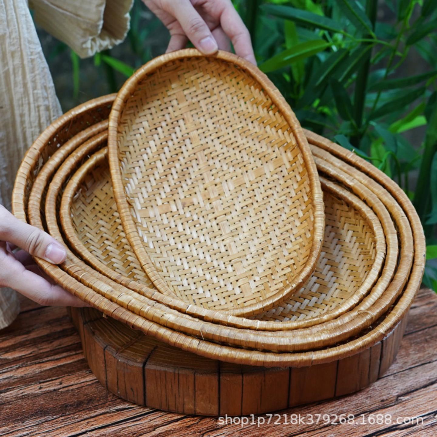 竹编烟熏椭圆筐手工编竹筛竹制