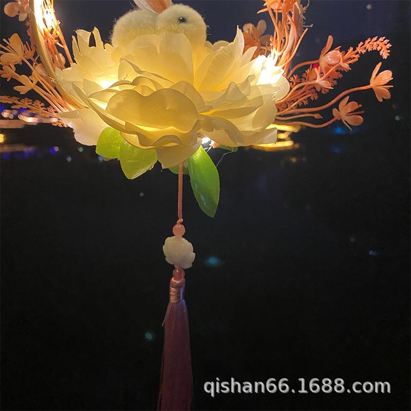 古元宵节YAYS古di发光手y提风兔子花灯香槟花枝莲花提灯风手工花