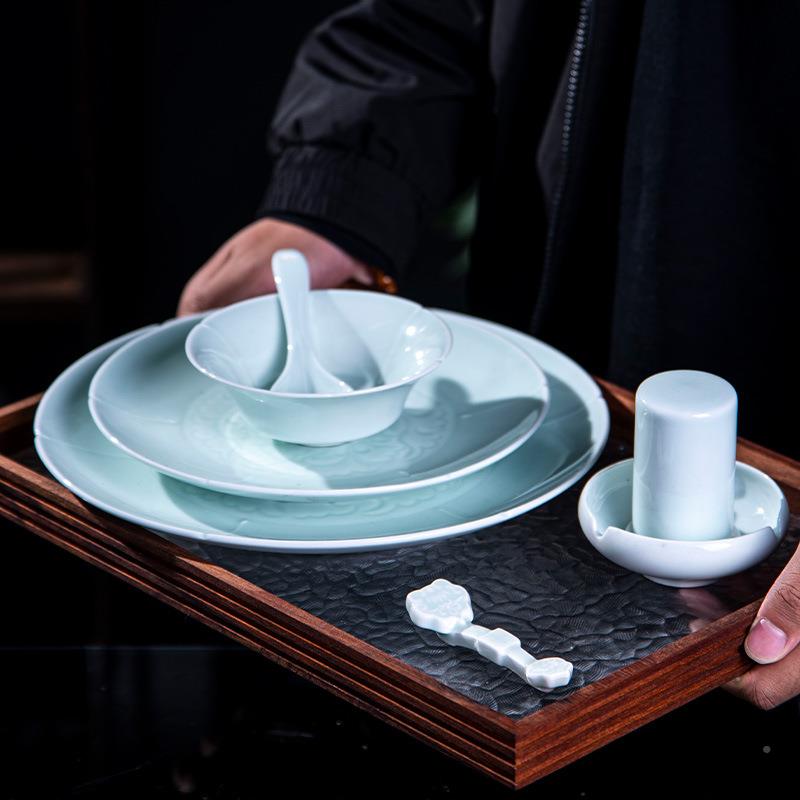 景德镇仿中青瓷式酒店台套装骨碟展摆示盘宋小碗IIO商用宋宴意境