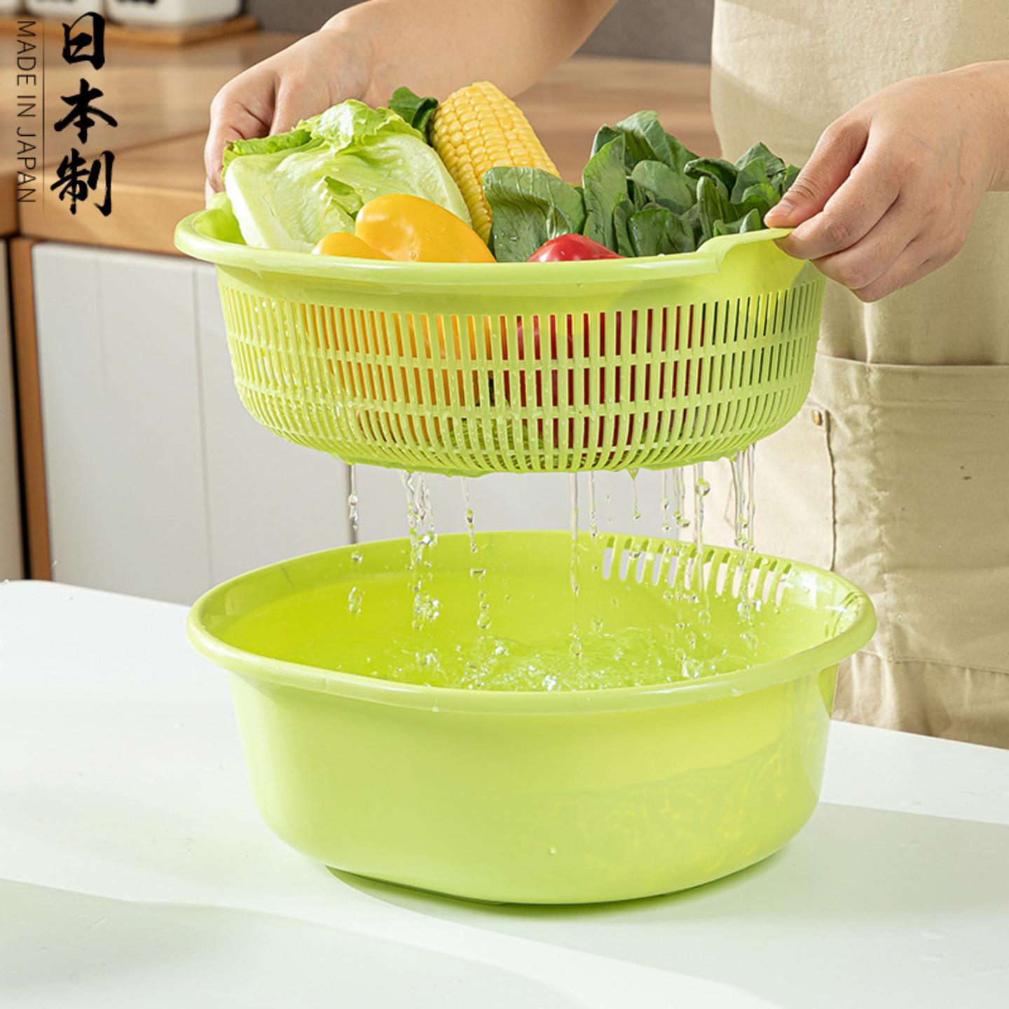 日本进口厨房双层塑料沥水篮