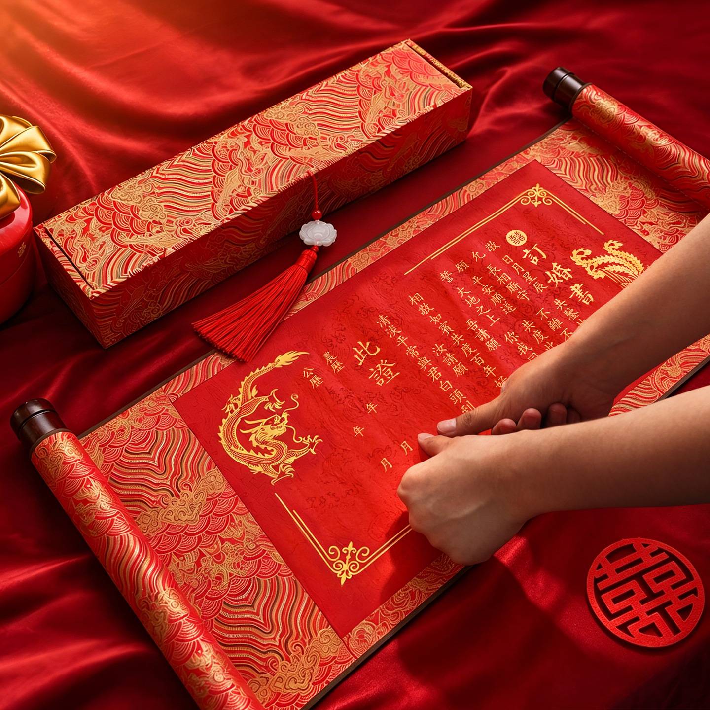 订婚书卷轴结婚手写中式婚书