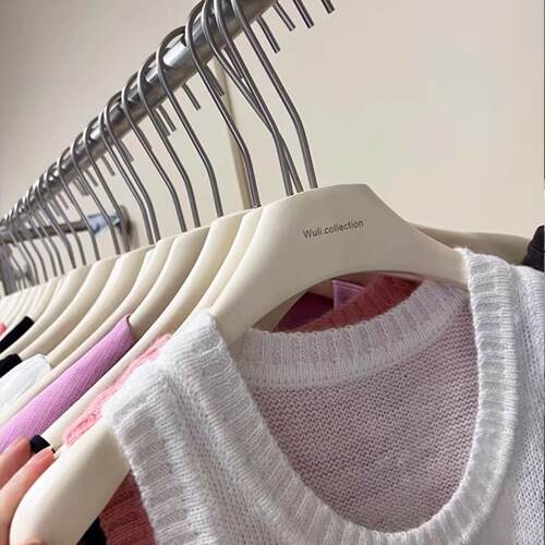 实木烤漆女装衣架无痕衣挂服装店口儿童裤架专用衣撑logo奶白色