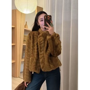 ViKi高级感金叶貂宽松保暖毛毛绒仿皮草短款皮毛一体冬季韩版外女