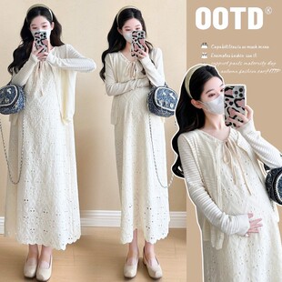 依林孕妇春装2026新款套装早春背心连衣裙早春季棉蕾丝上衣两件套