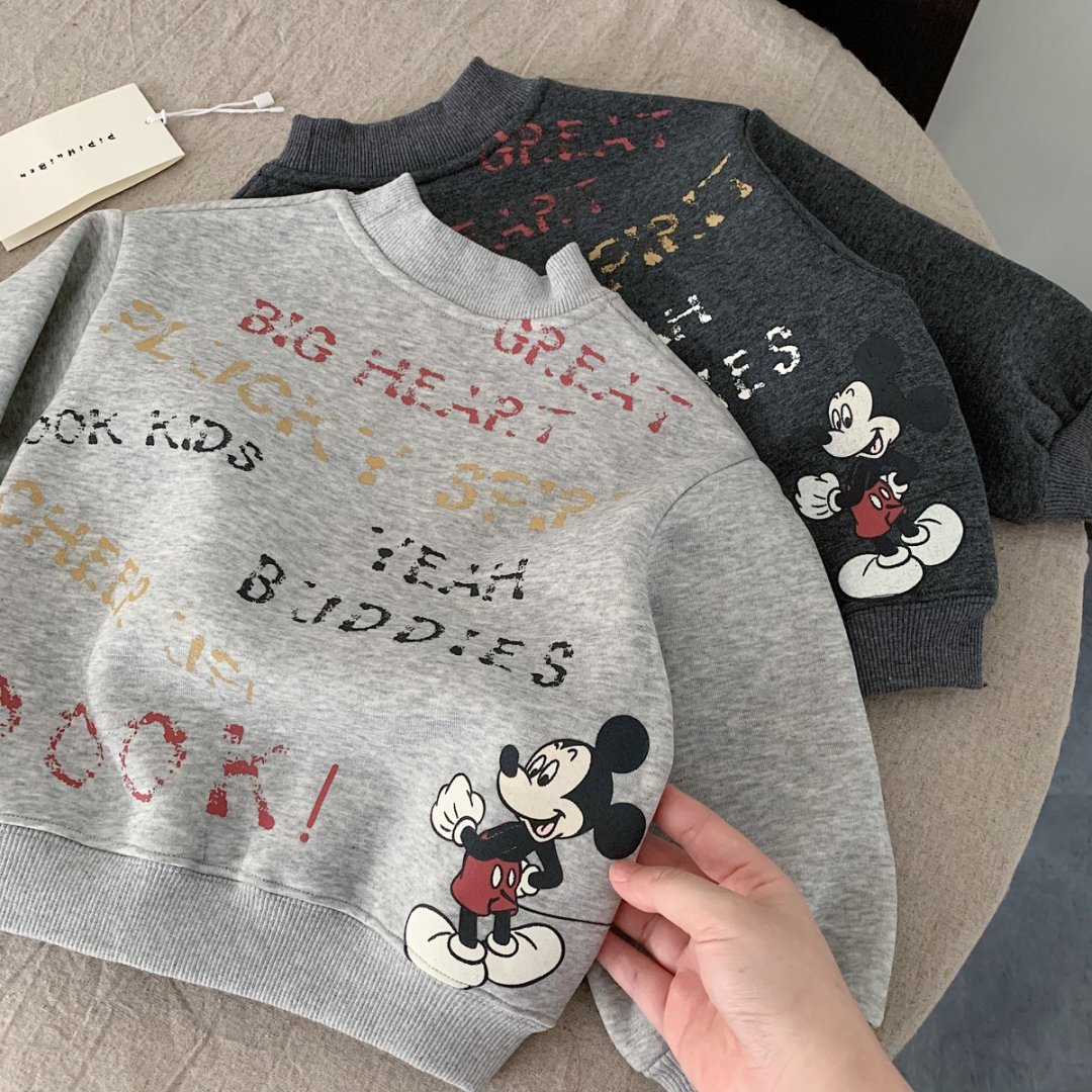 2025秋冬新款儿童米奇纯棉卫衣童装男女童加绒保暖宝宝米老鼠上衣