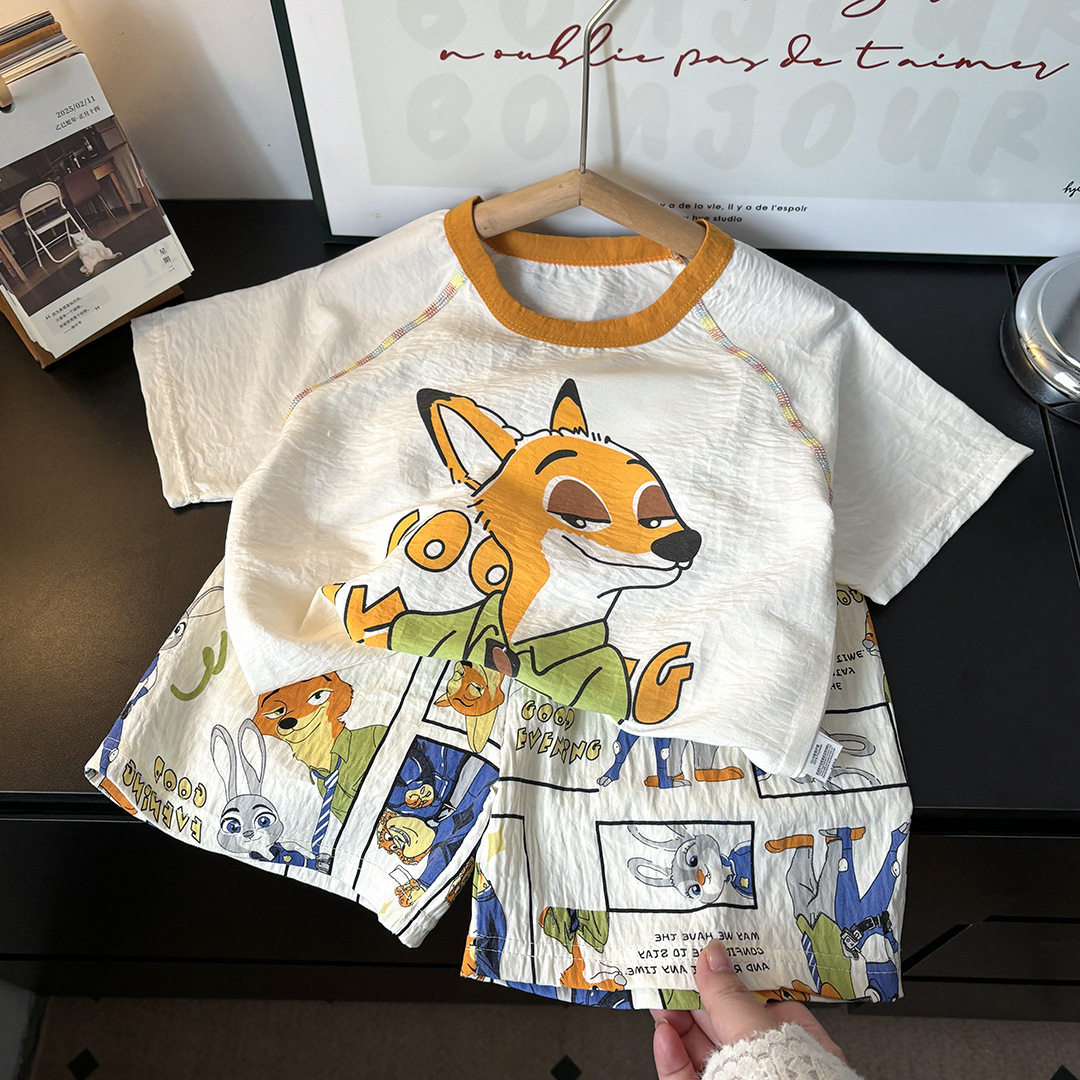 儿童夏季尼克朱迪睡衣套装男童纯棉家居服女宝宝短袖短裤薄空调服