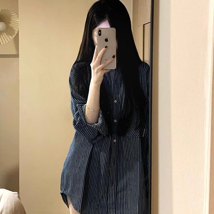 慵懒风长袖衬衫宽松显瘦休闲气质