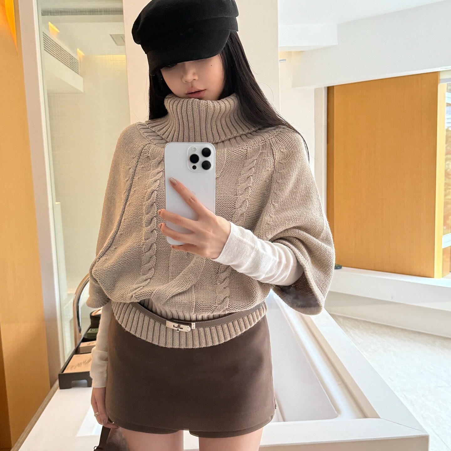 慵懒风软糯高领毛衣女秋季新款小个子穿搭斗篷宽松麻花针织衫上衣