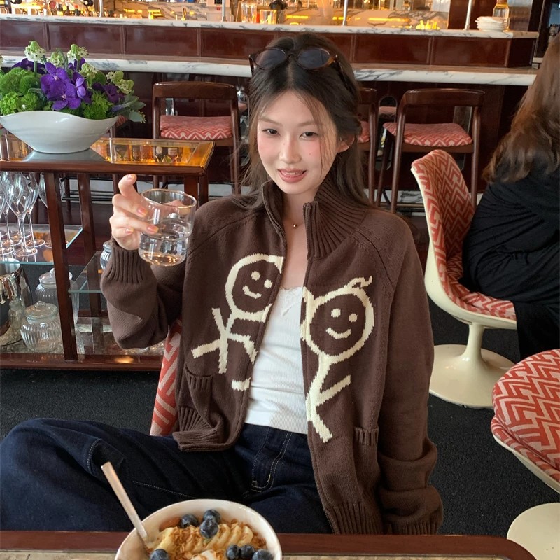 开衫立领毛针织衫宽松显瘦俏皮
