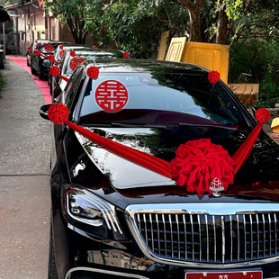 婚车装 交新车提车 饰车头大红花绣球婚礼汽车主车结婚车队拉花套装