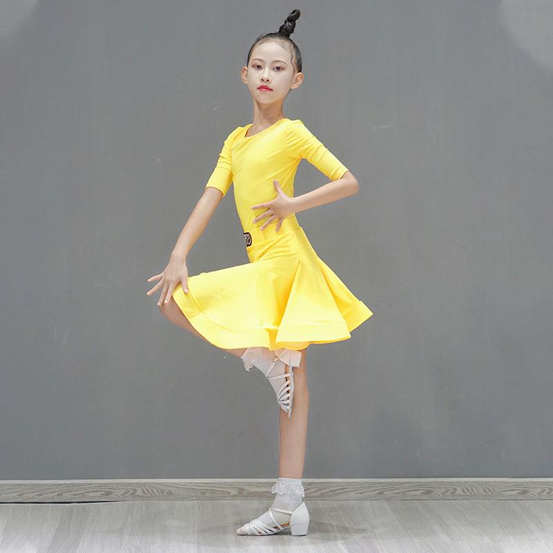儿童女拉丁舞服比服新款少儿舞蹈赛演出服考级G22-01连衣裙儿童流