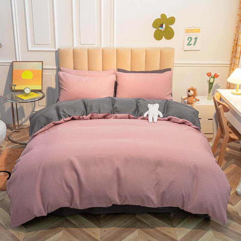 双拼芦荟棉床单四件套Solid color bed sheet set of four pieces