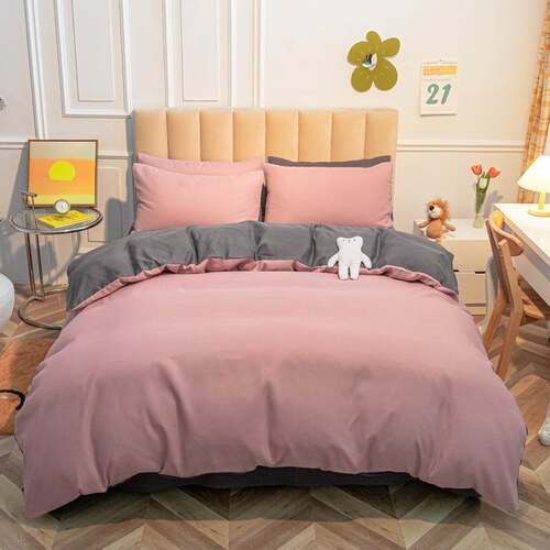 双拼芦荟棉床单四件套Solid color bed sheet set of four pieces