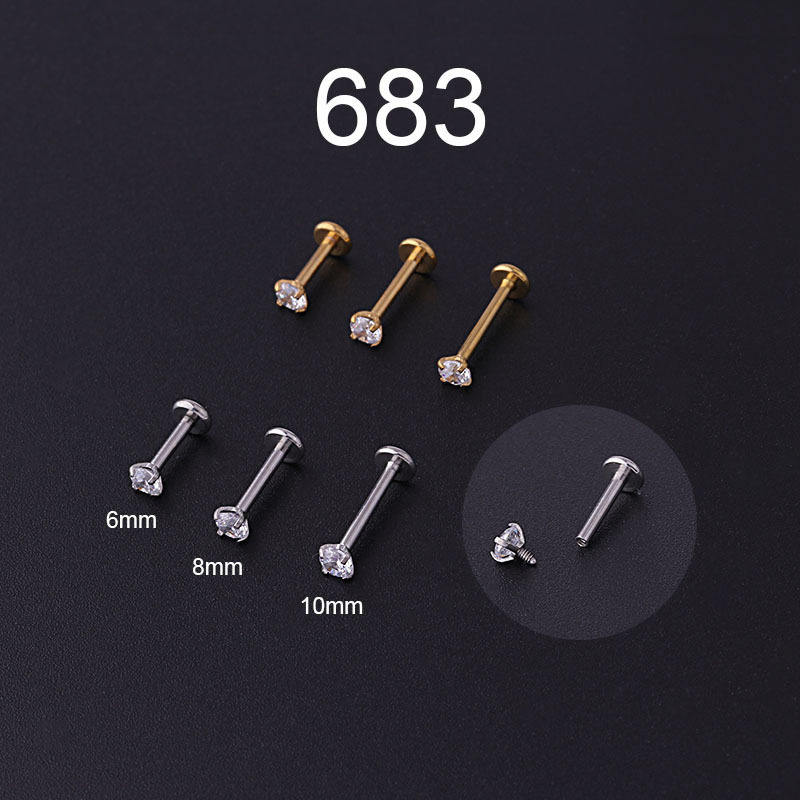 3MM圆锆石内牙唇钉16Gx6/8/10MM不锈钢穿刺饰品 Labret Piercing