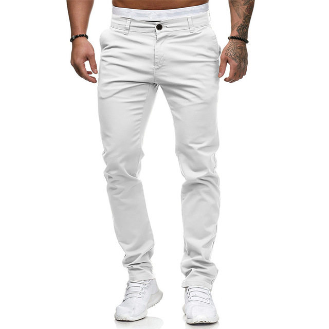 Men skinny casual jeans denim pants white trousers休闲长裤男
