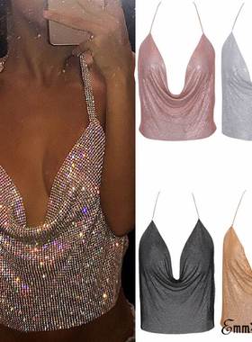 tyle Sleeveless Strapless Sequined Solid Loose Backless Tops