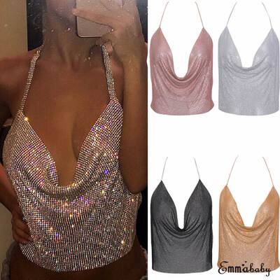 tyle Sleeveless Strapless Sequined Solid Loose Backless Tops