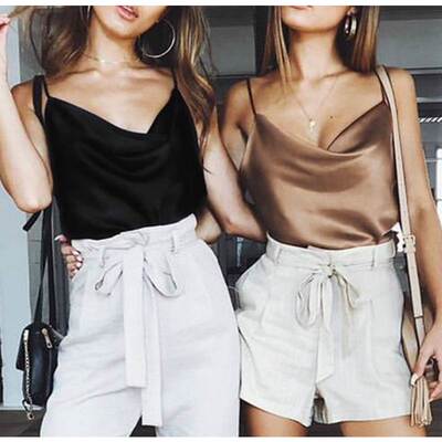 Tops Solid Satin Backless Sexy Camis Shirts Feminino Casual