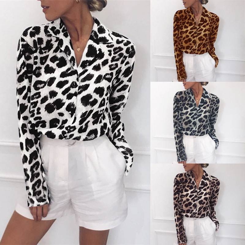leopard print chiffon t shirt tops women blouse豹纹t恤女衬衫