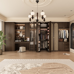 实木衣柜家用卧室2026新款爆款中古风转角全挂式组合衣橱全屋定制