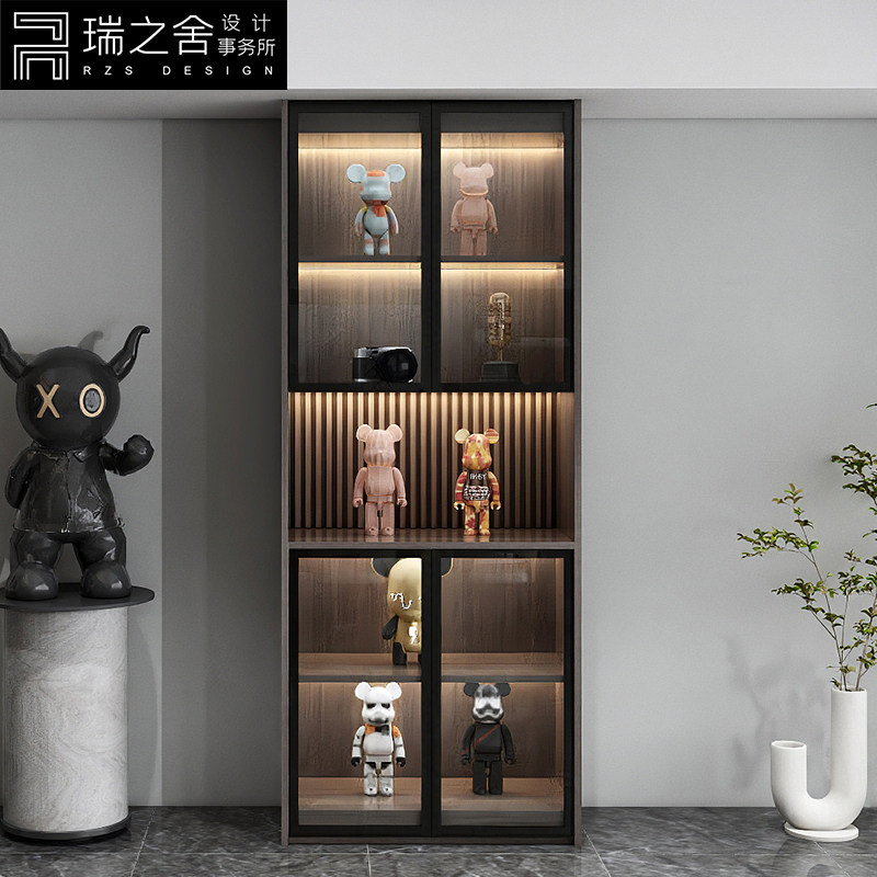 轻奢玻璃门实木质乐高手办模型展示柜雕像陈列柜收纳储物定制柜子