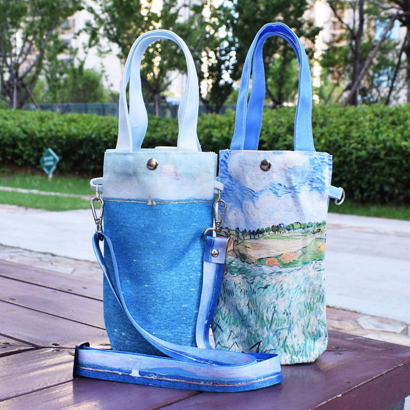 梵高文艺帆布杯套保温水杯杯袋子可斜挎手提背带水瓶挂绳男女学生,居家布艺,绳子,淘宝优惠券,粉丝福利购,淘宝优惠卷