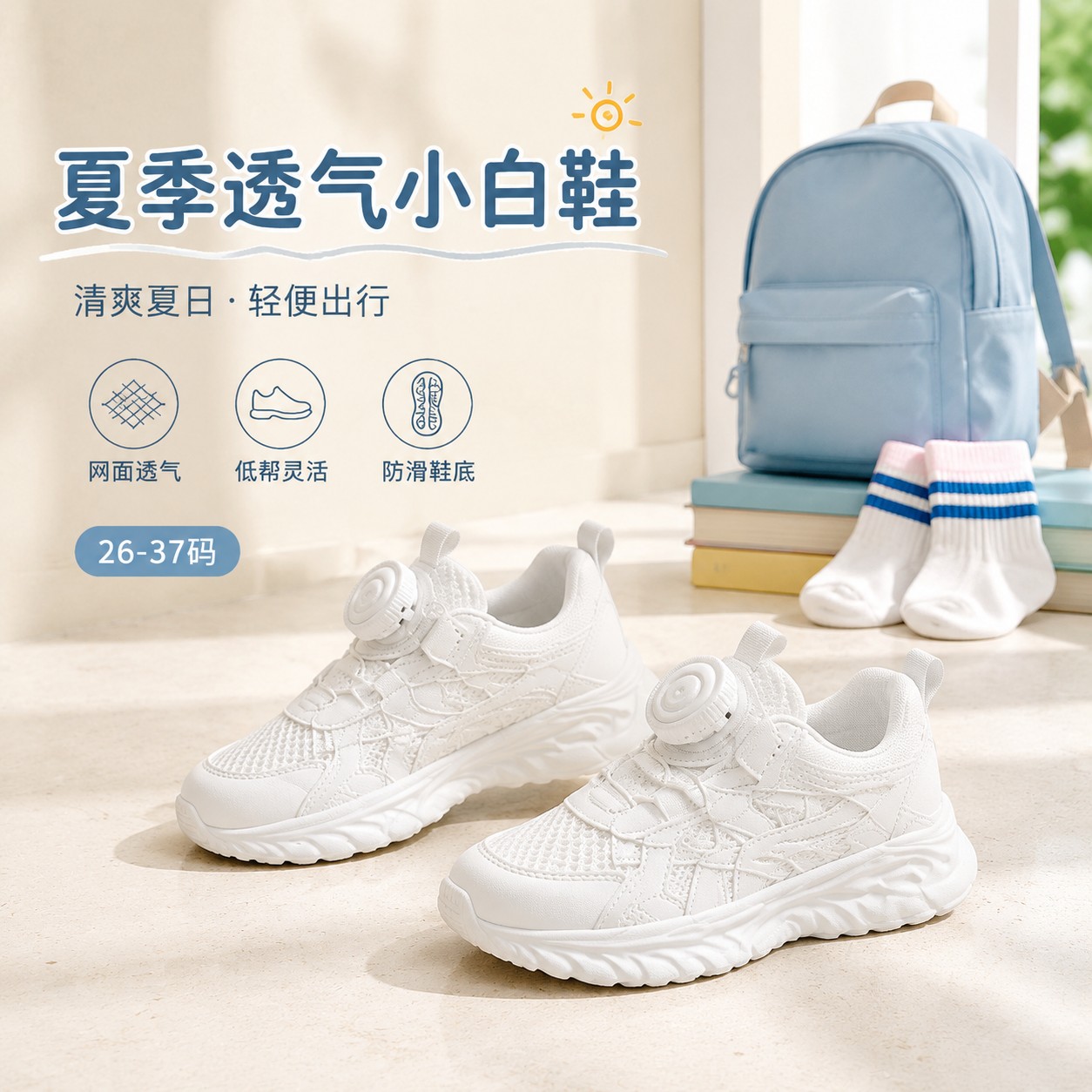 男童白色低帮网布超纤小白鞋儿童运动休闲板鞋学生日常穿搭鞋