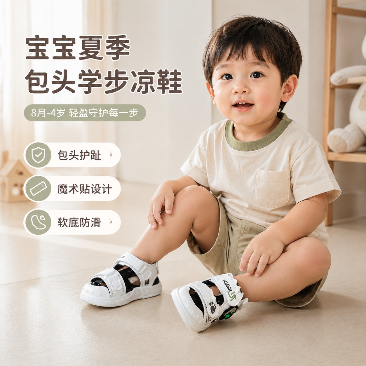 夏季宝宝包头学步凉鞋男童女童休闲软底魔术贴儿童低帮日常穿搭凉