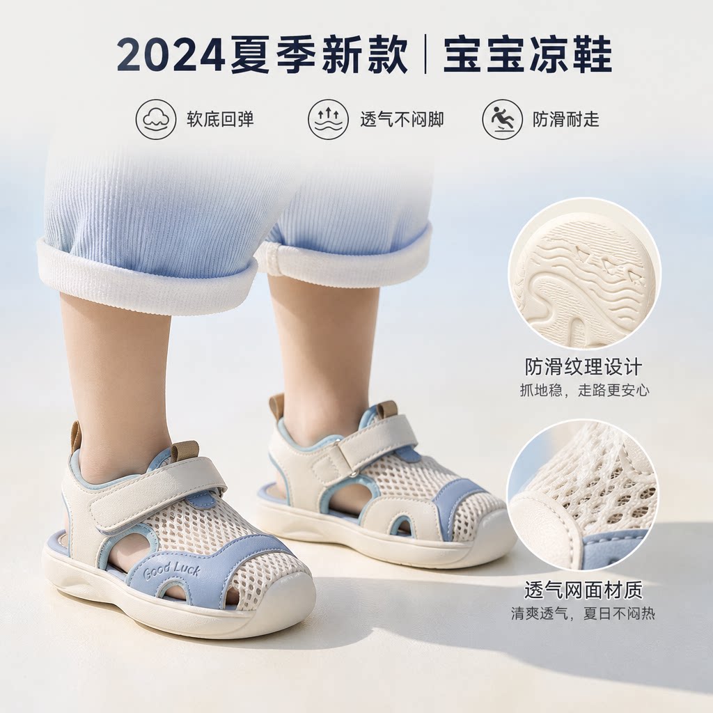 宝宝凉鞋2024夏季新款婴儿学步鞋软底男女小童透气防滑鞋子韩版潮